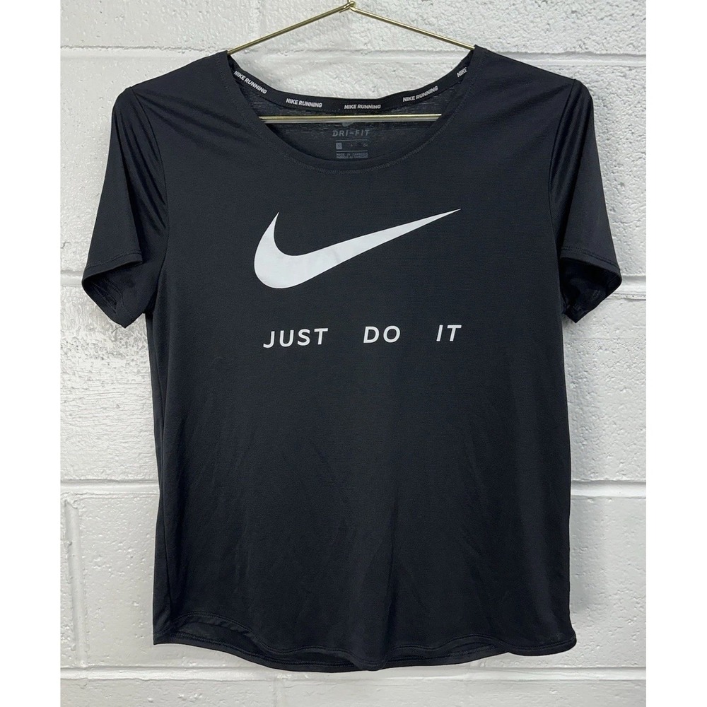 Nike Women's Short Sleeve Light Weight Running Top Black White Logo / Size Small